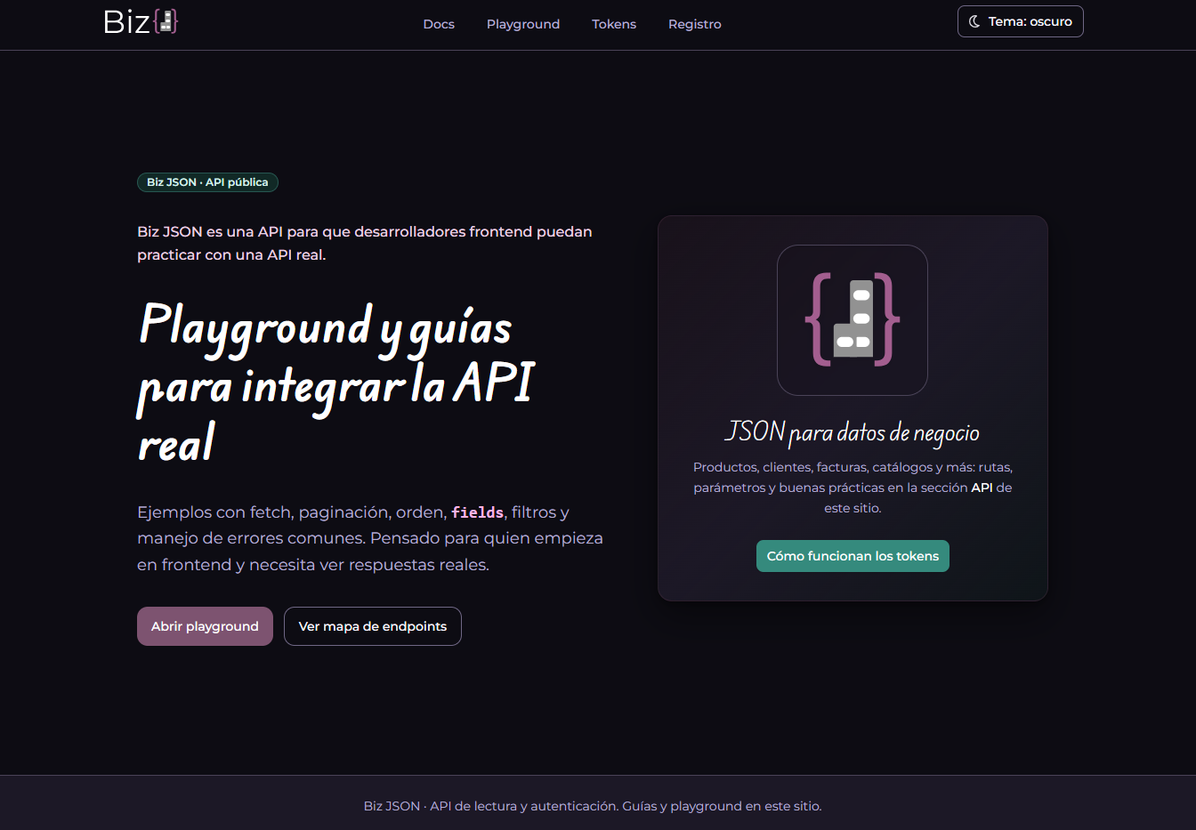 Biz JSON app and API documentation